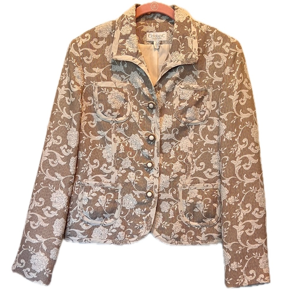 Brocade Floral Pocket detail Tan hue Size 10 Blazer Jacket